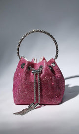 CRYSTAL EMBELLISHED BUCKET BAG IN HOT PINK Bags styleofcb 