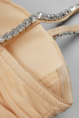 NUDE STRAPPY SEQUINS EMBELLISHED MESH MIDI DRESS Dresses Oh CICI 