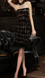 SEQUIN STRAPLESS SLEEVES MINI DRESS IN BLACK styleofcb 