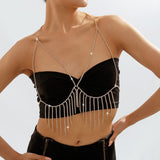 TASSEL AND DIAMOND CHEST CHAIN IN GOLD blingmyfriend 
