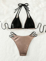 LACE UP HALTER BIKINI IN GOLD styleofcb 