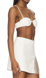 PEARL TRIM TOP WITH TASSEL MINI SKIRT IN WHITE DRESS STYLE OF CB 