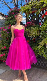 PLEATS SPAGHETTI STRAPS MIDI DRESS IN RED DRESS STYLE OF CB 