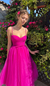 PLEATS SPAGHETTI STRAPS MIDI DRESS IN RED DRESS STYLE OF CB 
