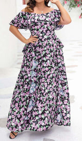 PLUS SIZE FLORAL RUCHED SLIT MIDI DRESS DRESS sis label 