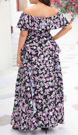 PLUS SIZE FLORAL RUCHED SLIT MIDI DRESS DRESS sis label 