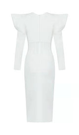 PUFF SLEEVE MESH MIDI DRESS IN WHITE
