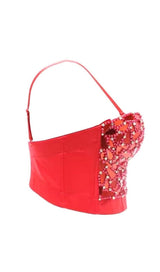 RED BEADED SEQUIN CORSET Shirts & Tops styleofcb 
