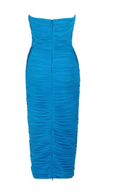 RUCHED BANDEAU MIDI DRESS IN BLUE DRESS sis label 