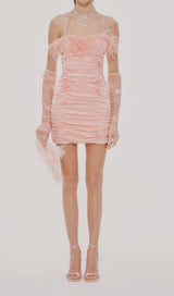 RUCHED FEATHER MINI DRESS IN PINK Dresses styleofcb 