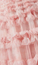 RUFFLE OFF SHOULDER TIERED MIDI DRESS IN PINK styleofcb 