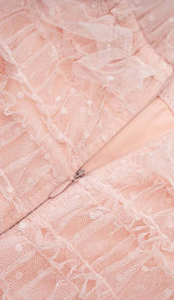 RUFFLE OFF SHOULDER TIERED MIDI DRESS IN PINK styleofcb 