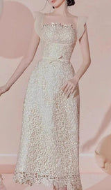 RUFFLE LACE MIDI DRESS IN WHITE DRESS STYLE OF CB 