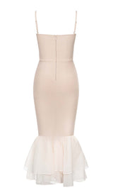 RUFFLE STRAPPY MIDI DRESS IN BEIGE DRESS STYLE OF CB 