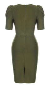 SQUARE COLLAR BUTTON MIDI DRESS IN OLIVE GREEN DRESS sis label 