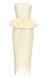 STRAPLESS RUFFLE MIDI DRESS IN IVORY DRESS sis label 