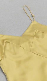 STRAPPY SATIN MIDI DRESS IN PALE OCHRE DRESS STYLE OF CB 