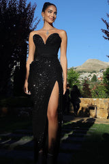 SHINY SEQUINS STRAPLESS TOP SPLIT SKIRTS TOPS & SKIRTS Oh CICI 