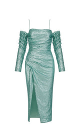 TURQUOISE SEQUIN SPLIT MIDI DRESS Dresses styleofcb 