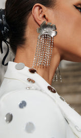 FLOWER CRYSTAL FRINGE EARRINGS