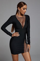 V NECK MESH MINI DRESS