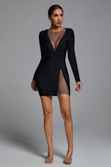 V NECK MESH MINI DRESS