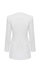 WHITE HOLLOW DRAPED TUXEDO DRESS