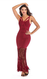 WINE DRAPED MAXI BANDAGE DRESS