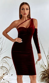 WINE RED ONE SHOULDER VELVET MIDI DRESS styleofcb XS WINE RED 