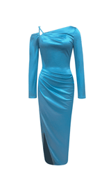 SATIN HIGH SPLIT HALTER NECK STRAPLESS DRESS IN MARINE BLUE styleofcb 
