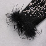 BLACK SEQUIN FEATHER TRIM BLAZER DRESS Dresses styleofcb 
