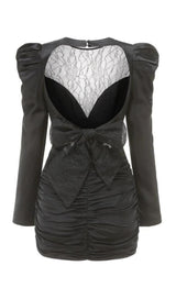 LACE V NECK LONG SLEEVE MINI DRESS IN BLACK Dresses styleofcb 