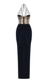 MESH VELVET MAXI DRESS IN BLACK DRESS STYLE OF CB 