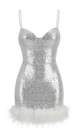 FEATHER SLEEVELESS MINI DRESS IN WHITE Dresses styleofcb 