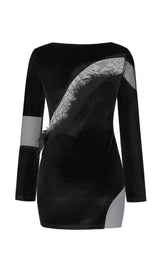 LONG SLEEVES FEATHER MINI DRESS IN BLACK Dresses styleofcb 